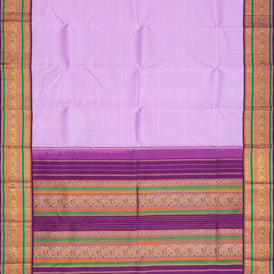 Lavender Handloom Kanchipuram Korvai Silk Saree With Contrast Border-Lavander
