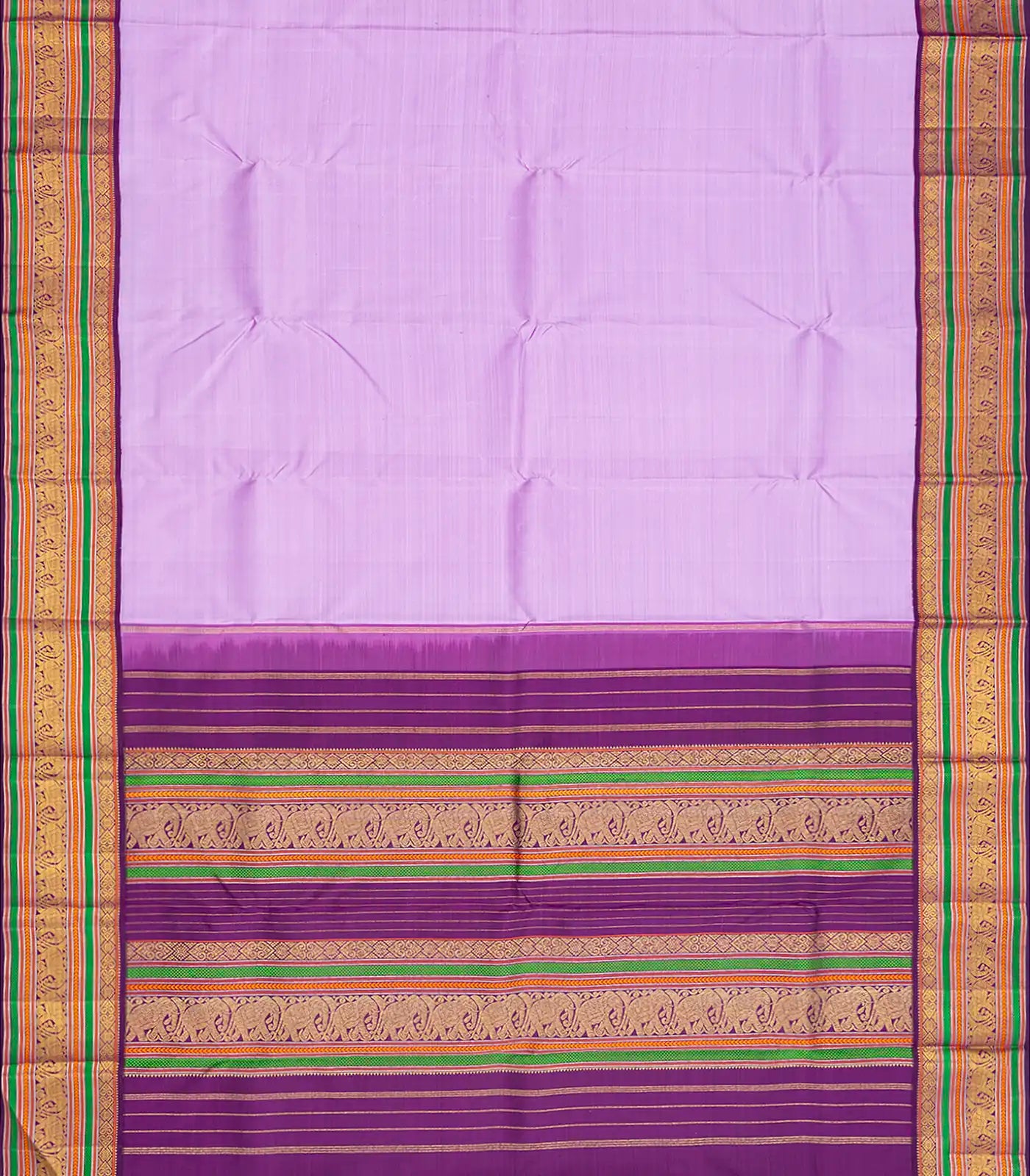 Lavender Handloom Kanchipuram Korvai Silk Saree With Contrast Border-Lavander