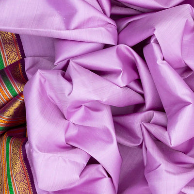 Lavender Handloom Kanchipuram Korvai Silk Saree With Contrast Border-Lavander