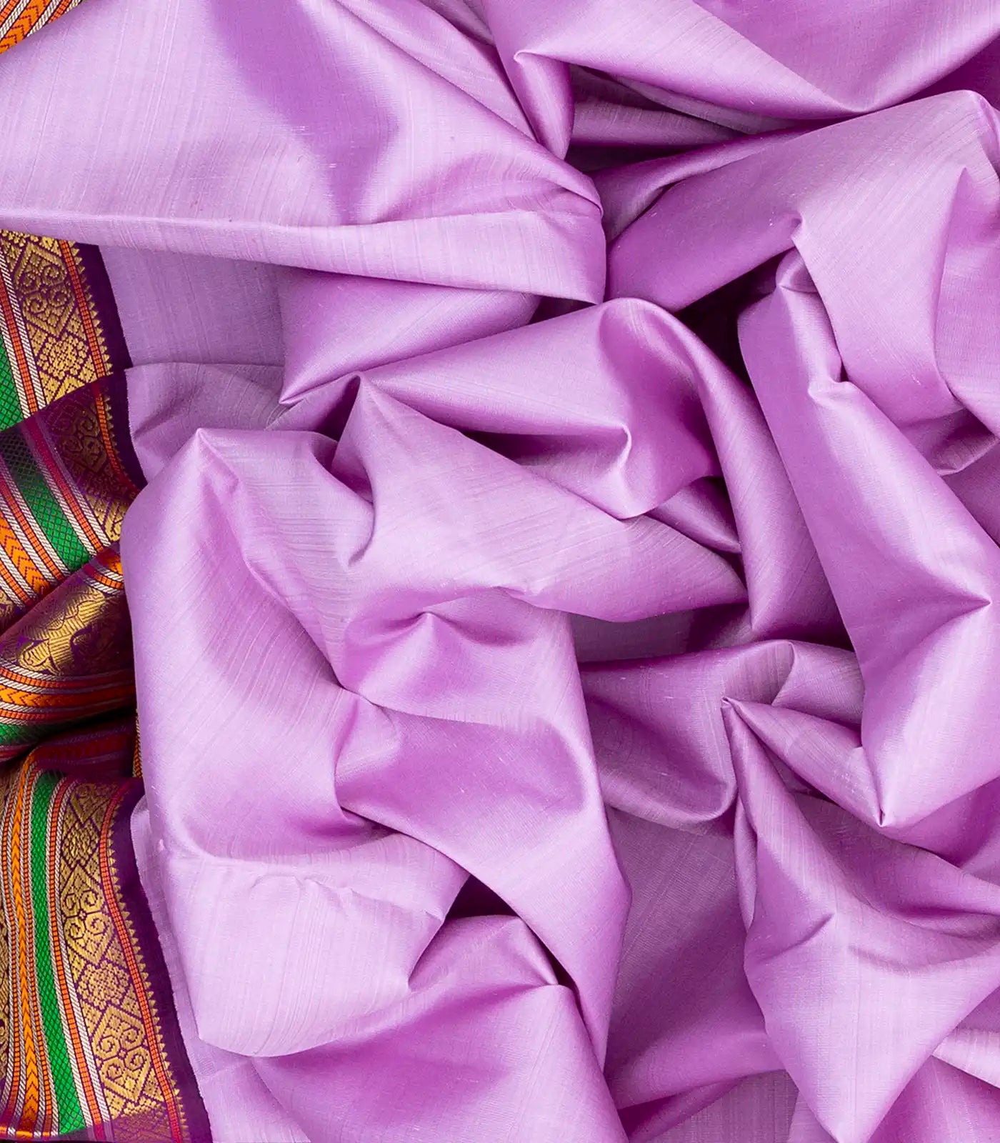 Lavender Handloom Kanchipuram Korvai Silk Saree With Contrast Border-Lavander