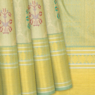 Light Blue Handloom Kanchipuram Tissue Silk Saree With Meena Floral Motifs-Light Blue