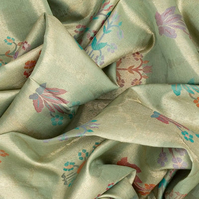 Light Blue Handloom Kanchipuram Tissue Silk Saree With Meena Floral Motifs-Light Blue