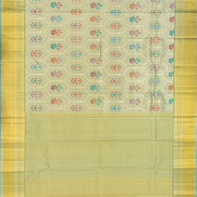 Light Blue Handloom Kanchipuram Tissue Silk Saree With Meena Floral Motifs-Light Blue