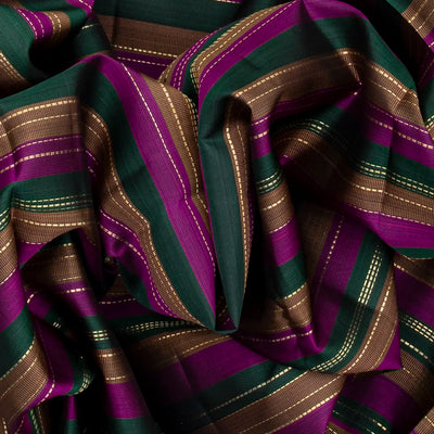Multi Colour Handloom Kanchipuram Silk Saree With Stripes-Multi colour