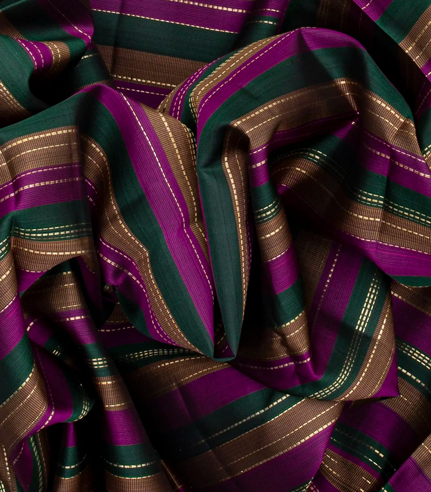 Multi Colour Handloom Kanchipuram Silk Saree With Stripes-Multi colour