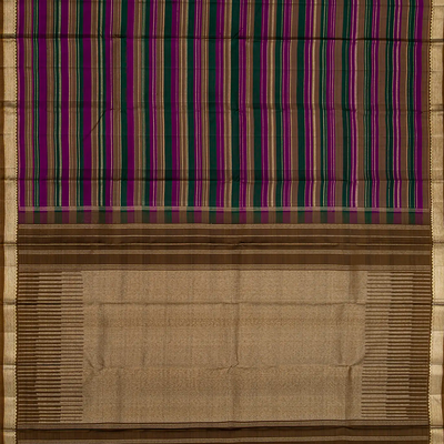 Multi Colour Handloom Kanchipuram Silk Saree With Stripes-Multi colour