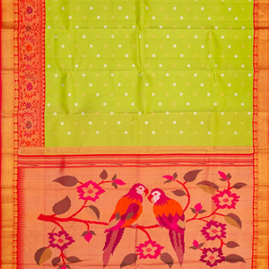 Light Green Handloom Kanchipuram Korvai Silk Saree With Buttas-Light Green