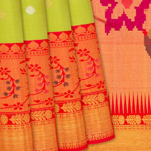 Light Green Handloom Kanchipuram Korvai Silk Saree With Buttas-Light Green