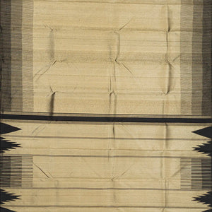 Black Handloom Kanchipuram Silk Saree With Combtooth Border-Black