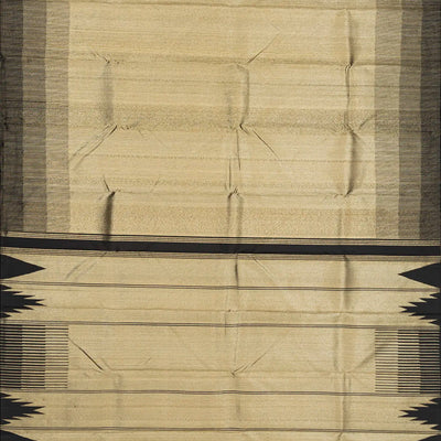 Black Handloom Kanchipuram Silk Saree With Combtooth Border-Black