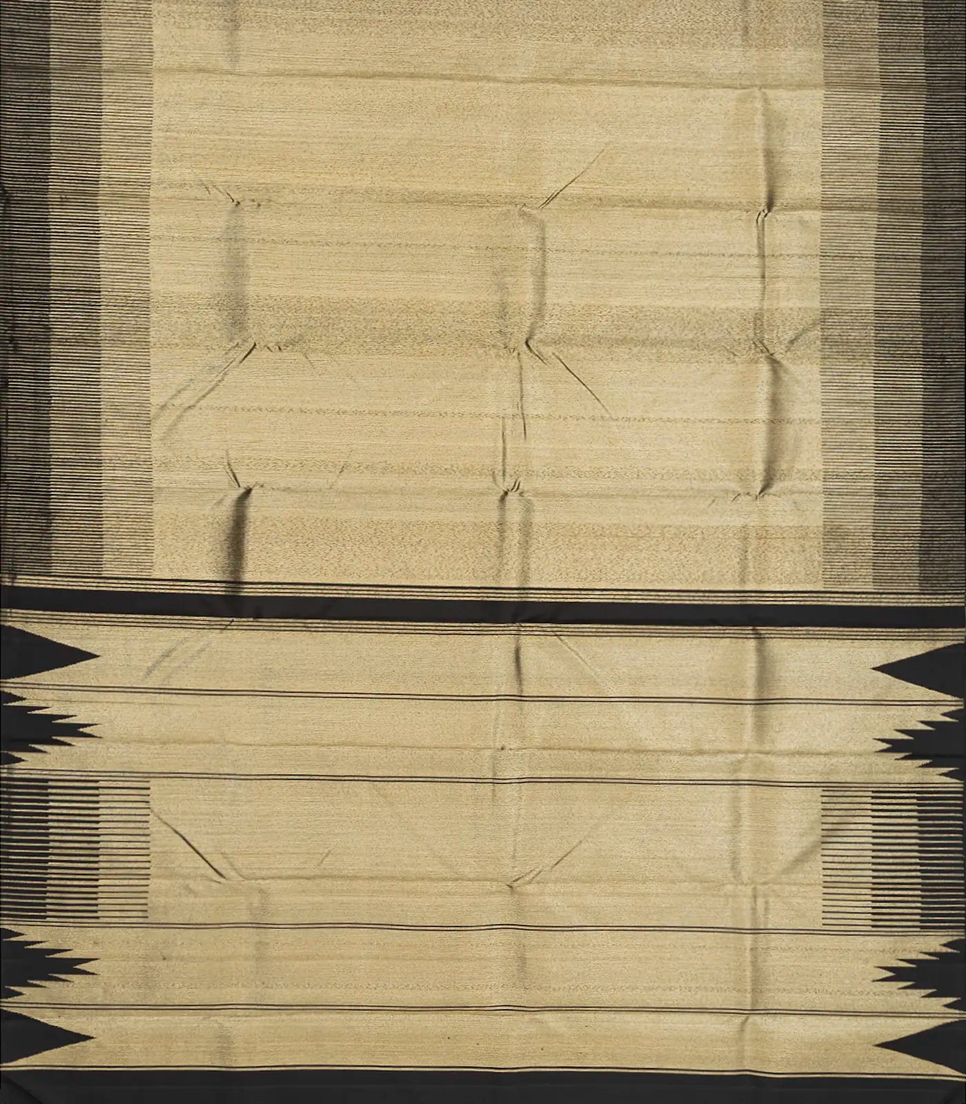 Black Handloom Kanchipuram Silk Saree With Combtooth Border-Black