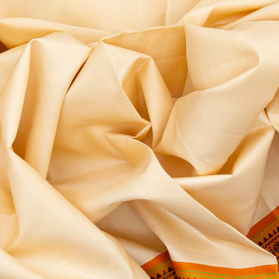 Off White Handloom Kanchipuram Korvai Silk Saree With Mustard Border-Off White