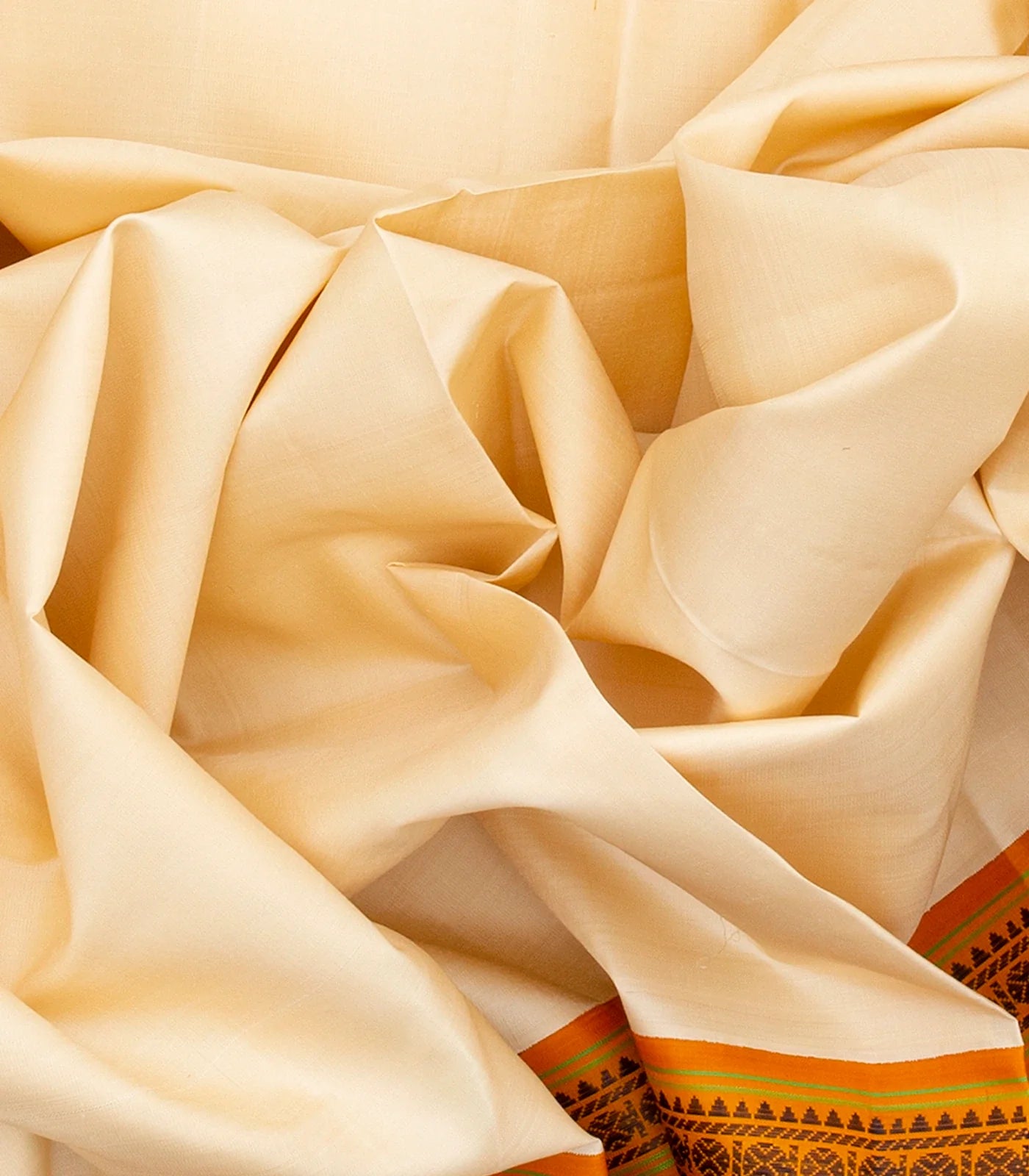 Off White Handloom Kanchipuram Korvai Silk Saree With Mustard Border-Off White