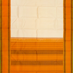 Off White Handloom Kanchipuram Korvai Silk Saree With Mustard Border-Off White