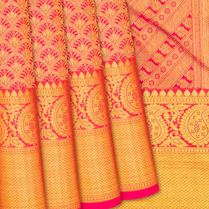Hot Pink Handloom Kanchipuram Silk Saree With Floral Motifs-Hot Pink