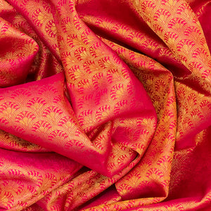 Hot Pink Handloom Kanchipuram Silk Saree With Floral Motifs-Hot Pink