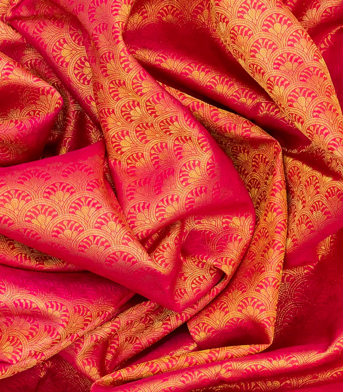 Hot Pink Handloom Kanchipuram Silk Saree With Floral Motifs-Hot Pink