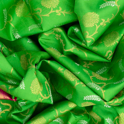 Light Green Handloom Kanchipuram Silk Saree With Floral Motifs-Light Green