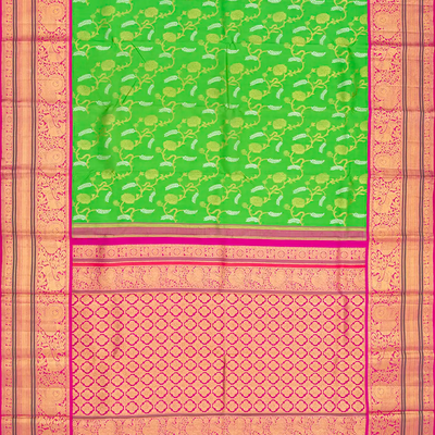 Light Green Handloom Kanchipuram Silk Saree With Floral Motifs-Light Green
