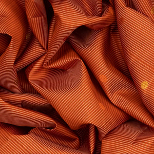 Rust Handloom Kanchipuram Korvai Silk Saree With Stripes & Buttas-Rust