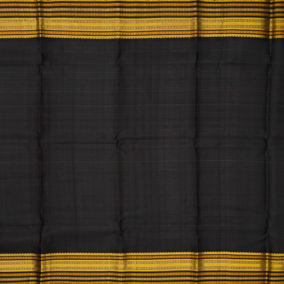 Rust Handloom Kanchipuram Korvai Silk Saree With Stripes & Buttas-Rust