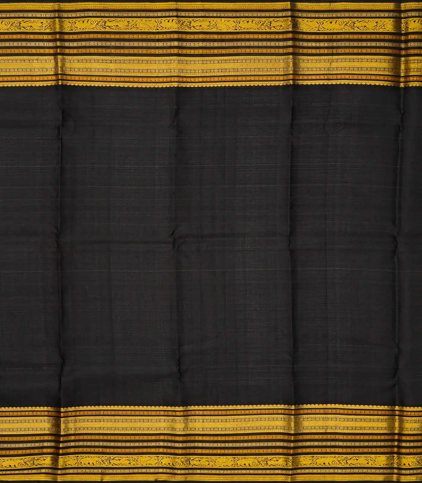 Rust Handloom Kanchipuram Korvai Silk Saree With Stripes & Buttas-Rust