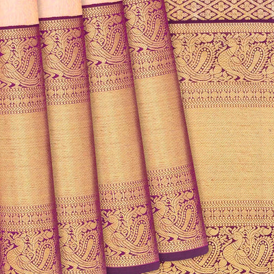 Light Peach Handloom Kanchipuram Korvai Silk Saree With Vanasingaram Motifs-Light Peach