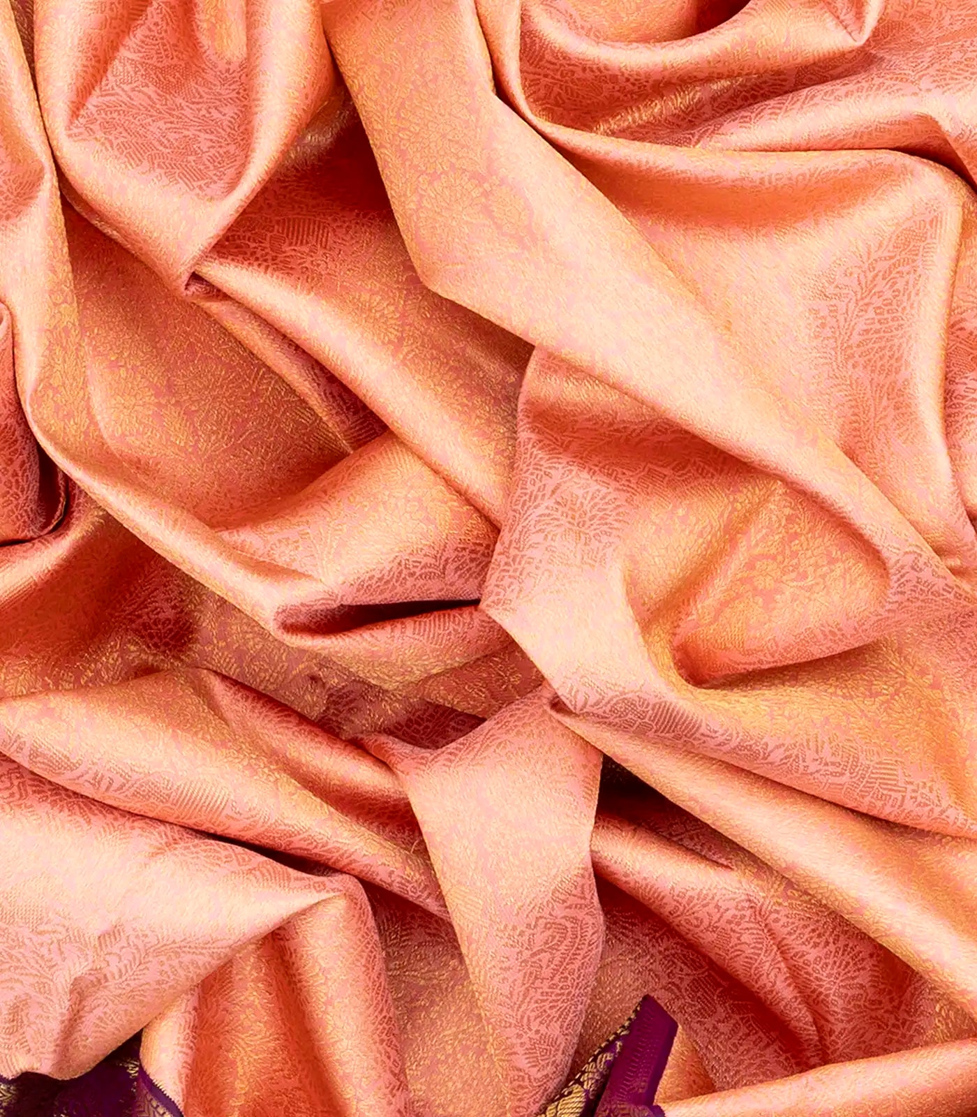 Light Peach Handloom Kanchipuram Korvai Silk Saree With Vanasingaram Motifs-Light Peach