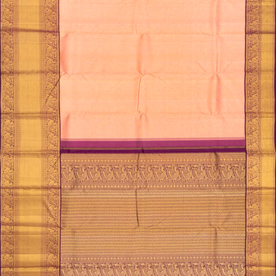 Light Peach Handloom Kanchipuram Korvai Silk Saree With Vanasingaram Motifs-Light Peach
