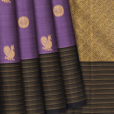 Lilac Handloom Kanchipuram Silk Saree With Annam Buttas-Lilac