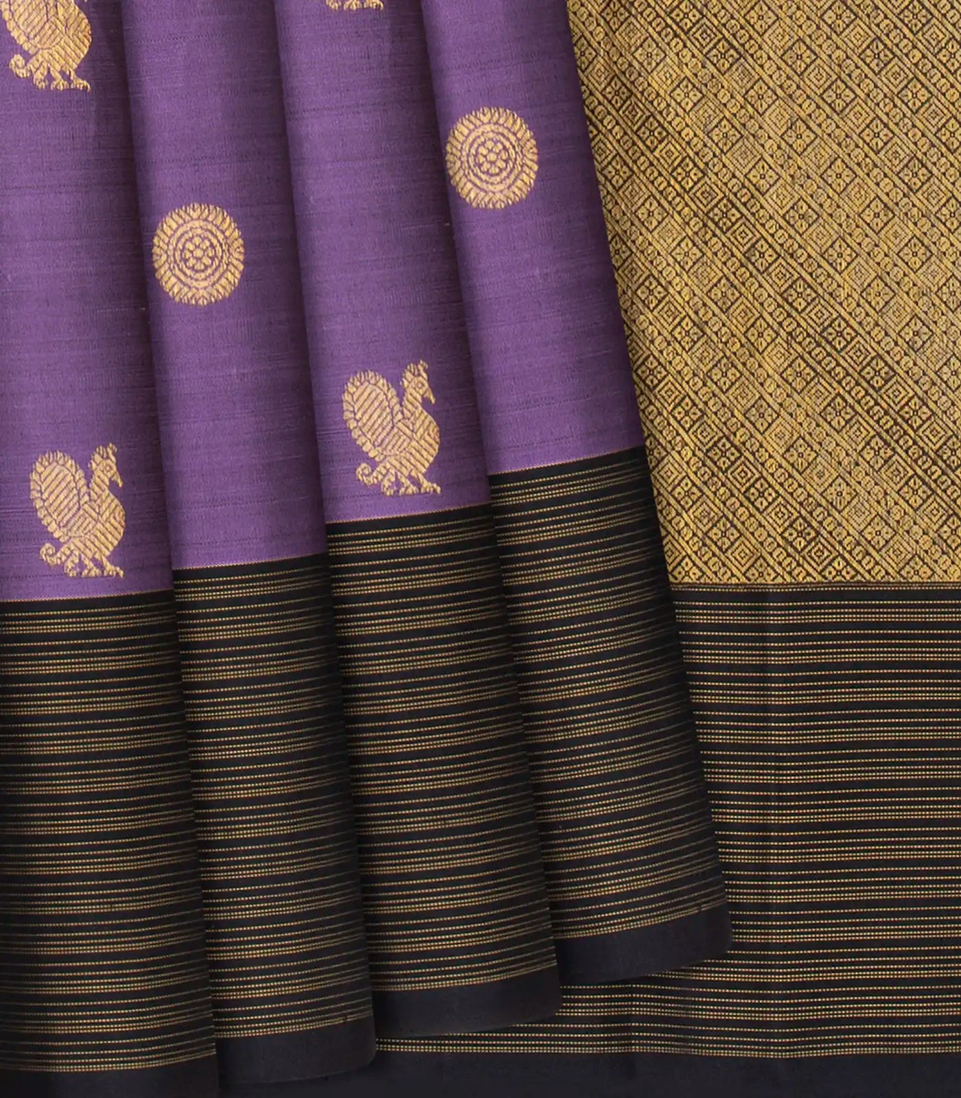 Lilac Handloom Kanchipuram Silk Saree With Annam Buttas-Lilac