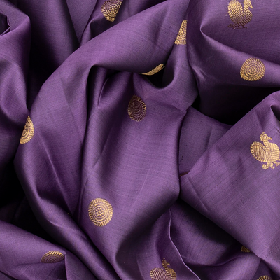 Lilac Handloom Kanchipuram Silk Saree With Annam Buttas-Lilac