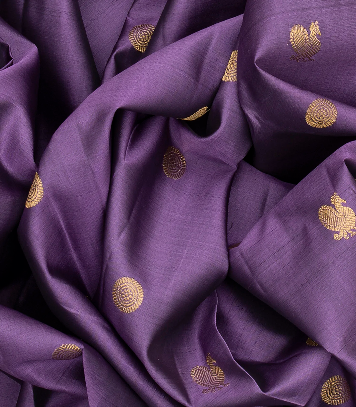 Lilac Handloom Kanchipuram Silk Saree With Annam Buttas-Lilac