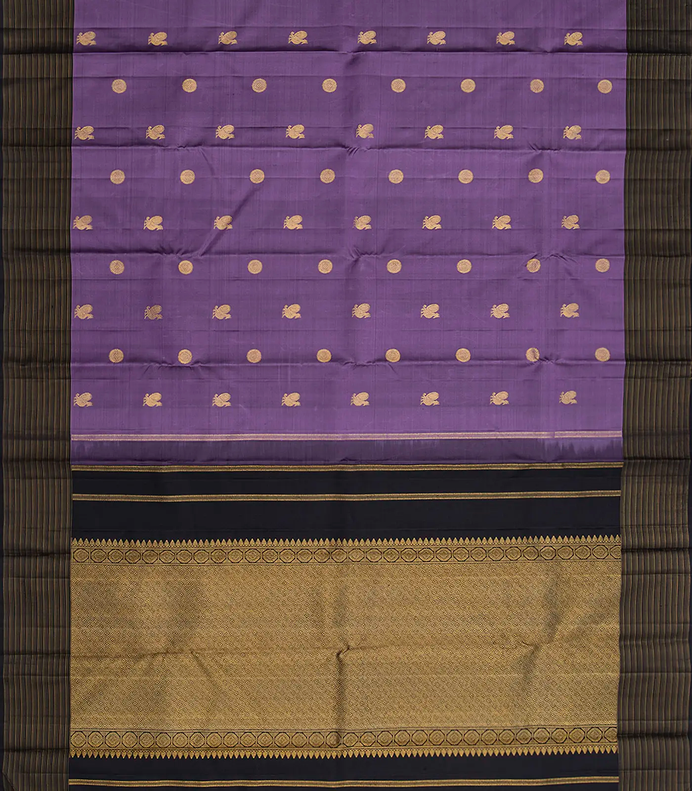 Lilac Handloom Kanchipuram Silk Saree With Annam Buttas-Lilac