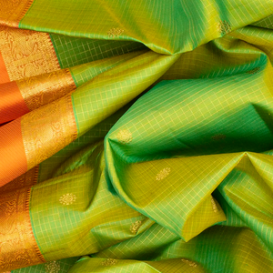 Light Green Handloom Kanchipuram Silk Saree With Checks & Buttas-Light Green