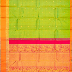 Light Green Handloom Kanchipuram Silk Saree With Checks & Buttas-Light Green