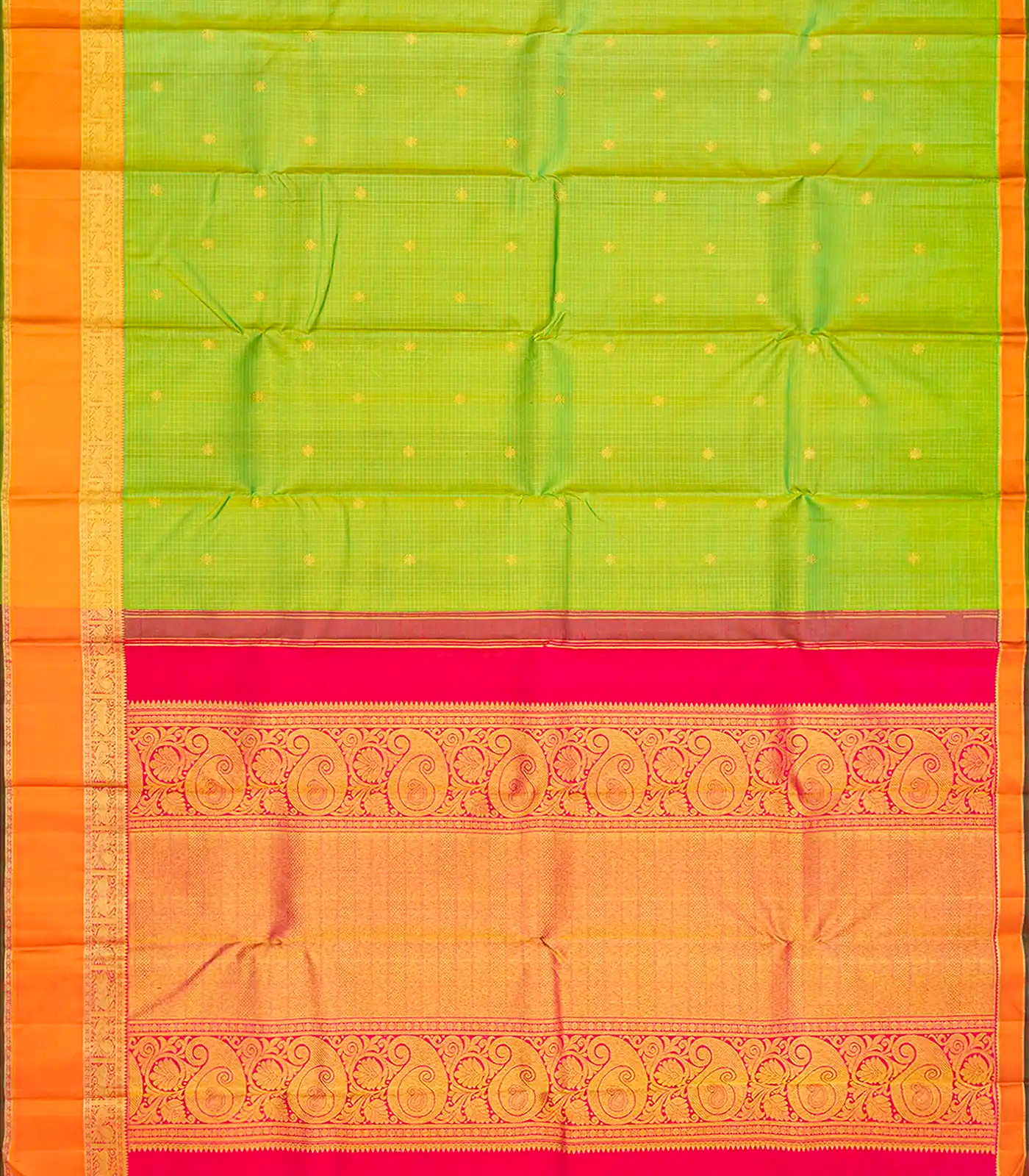 Light Green Handloom Kanchipuram Silk Saree With Checks & Buttas-Light Green