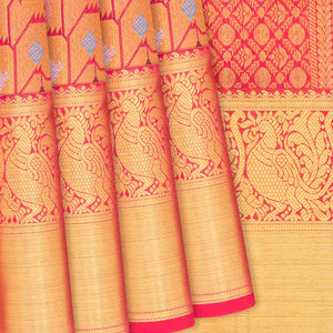Pink Handloom Kanchipuram Silk Saree With Meena Floral Motifs-Pink