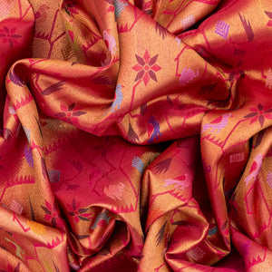 Pink Handloom Kanchipuram Silk Saree With Meena Floral Motifs-Pink