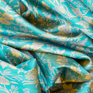 Turquoise Handloom Kanchipuram Silk Saree With Floral Motifs-Turquoise