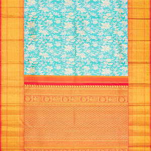 Turquoise Handloom Kanchipuram Silk Saree With Floral Motifs-Turquoise