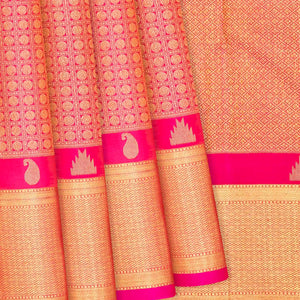 Pink Handloom Kanchipuram Silk Saree With Rudraksham Motifs-Pink