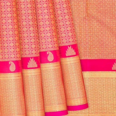 Pink Handloom Kanchipuram Silk Saree With Rudraksham Motifs-Pink