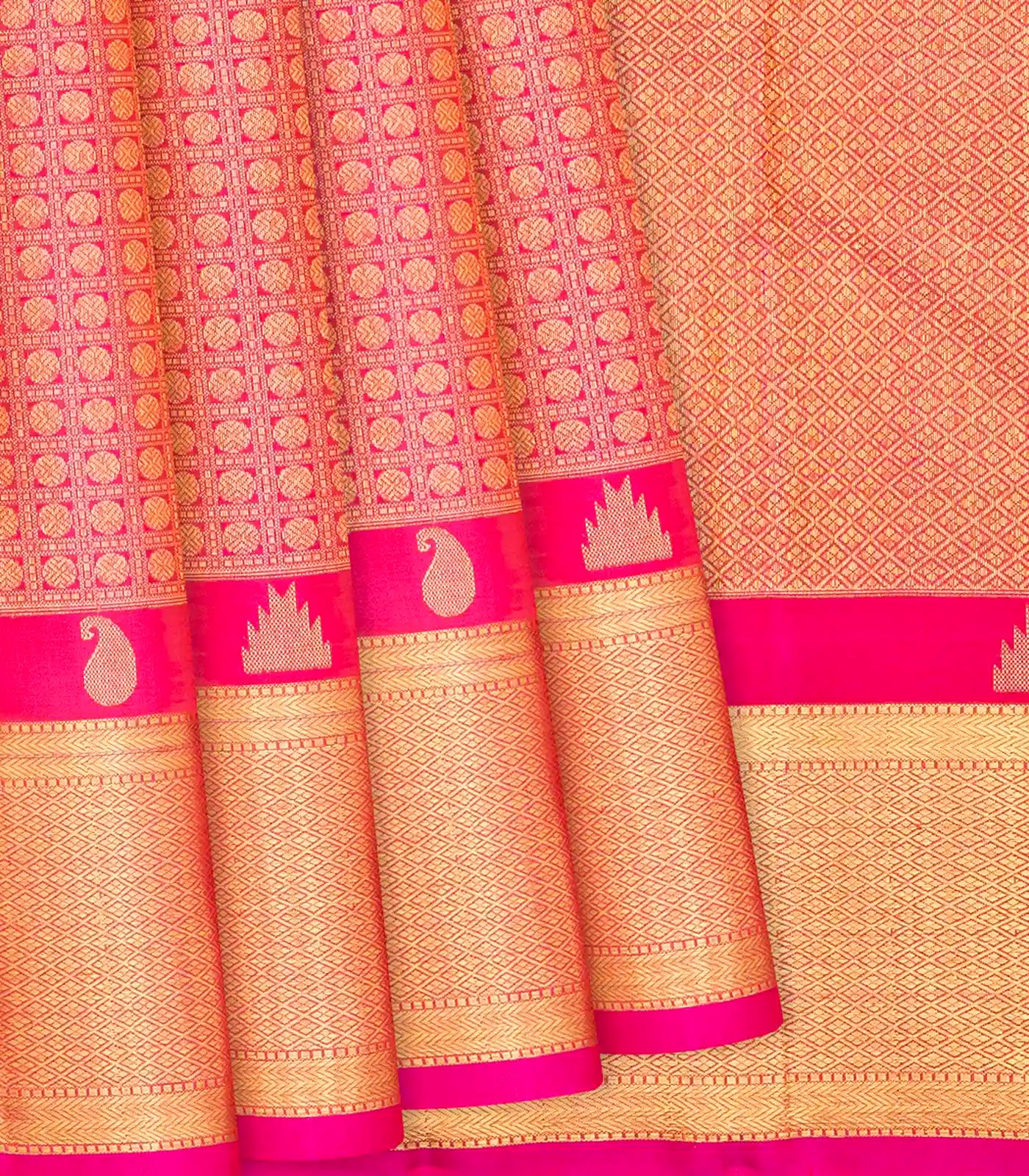 Pink Handloom Kanchipuram Silk Saree With Rudraksham Motifs-Pink