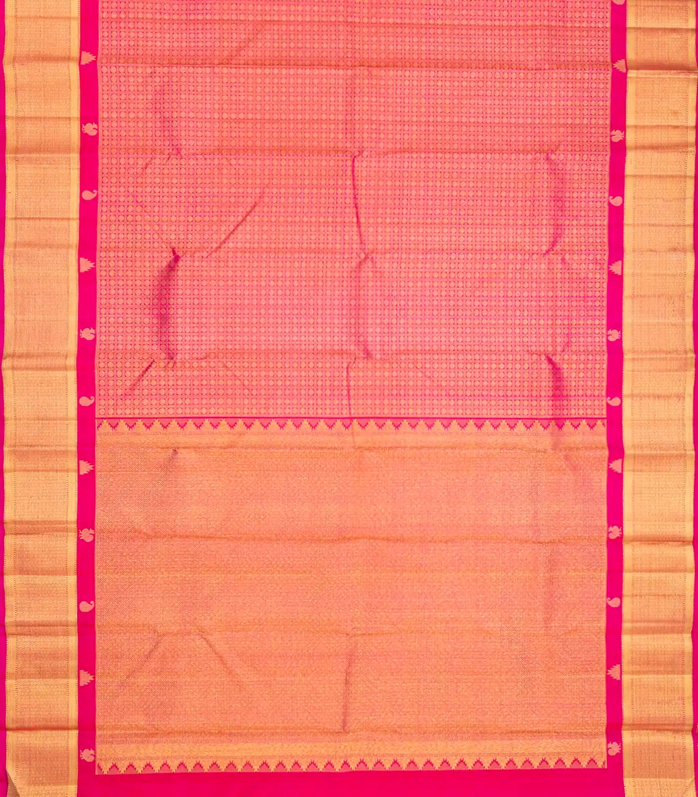 Pink Handloom Kanchipuram Silk Saree With Rudraksham Motifs-Pink