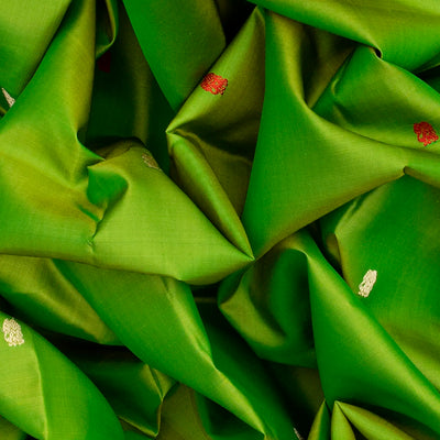 Leafy Green Handloom Kanchipuram Silk Saree With Elephant Motifs-Leaf Green