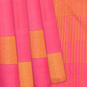 Dark Peach Handloom Kanchipuram Silk Saree With Raindrop Buttas-Dark Peach