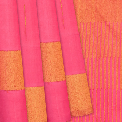 Dark Peach Handloom Kanchipuram Silk Saree With Raindrop Buttas-Dark Peach