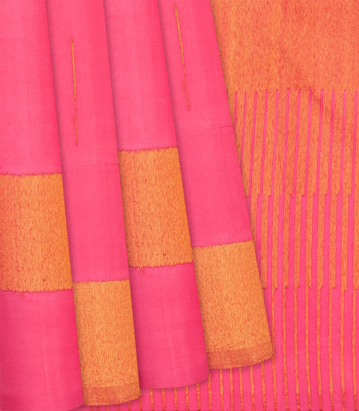 Dark Peach Handloom Kanchipuram Silk Saree With Raindrop Buttas-Dark Peach