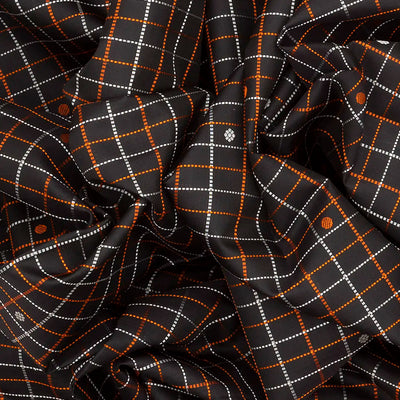 Black Handloom Kanchipuram Korvai Silk Saree With Checks & Buttas-Black